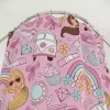 Pink Barbie logo all-over print shower curtain for kids' bathroom decor.