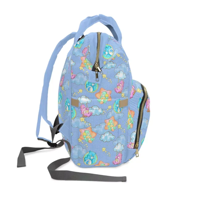 The lightweight Care Bears diaper bag, easy to carry all day.