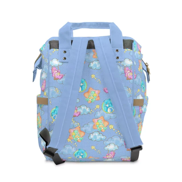 The padded back panel of the Care Bears diaper bag, designed for comfort.