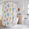 Light blue Care Bears shower curtain with an all-over print of various Care Bear characters.