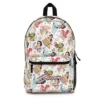 White Disney Princess backpack, front view — all-over print of Rapunzel, Ariel, Belle, Tiana, Snow White and Jasmine.