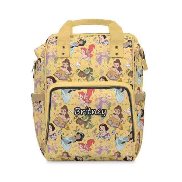 Side view of the Disney Princess backpack, highlighting the spacious side pockets.