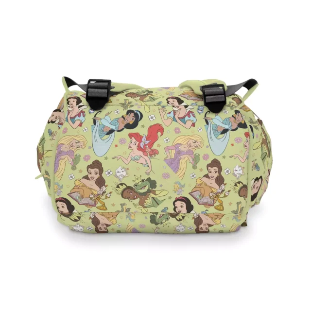 A father carrying the Disney Princess backpack, demonstrating its unisex design.