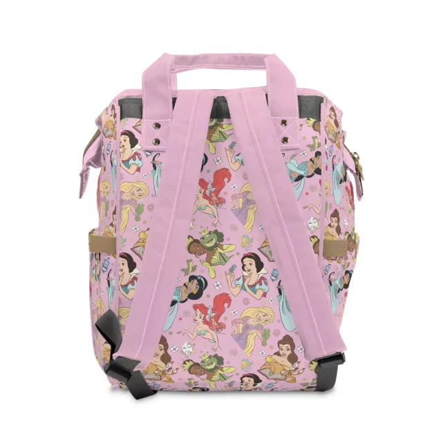 Detailed shot of the high-quality nylon fabric of the Disney Princess baby bag.