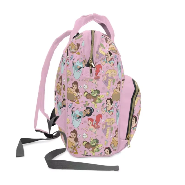 The elastic pockets inside the Disney Princess Diaper Bag, keeping items secure.