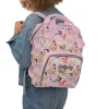 The front pocket of the Disney Princess bag, with baby bottles and snacks inside.