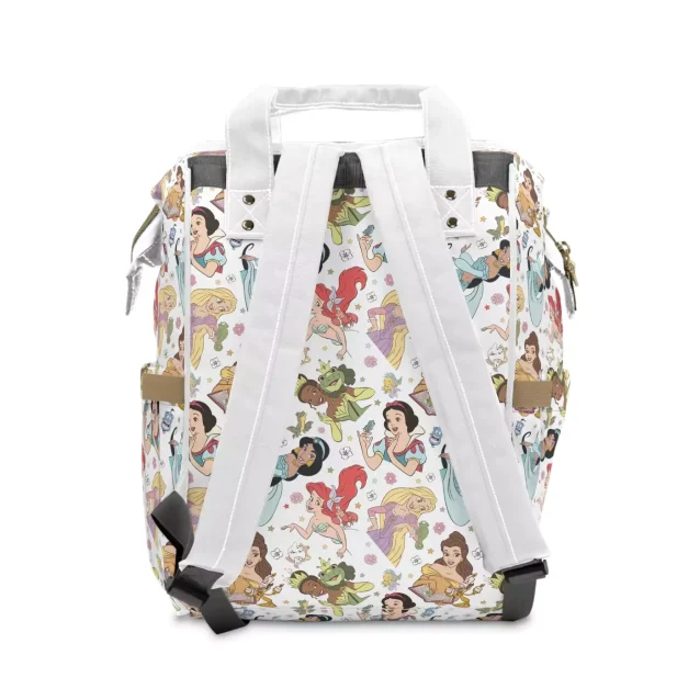 Close-up of the adjustable shoulder strap on the Disney Princess backpack.
