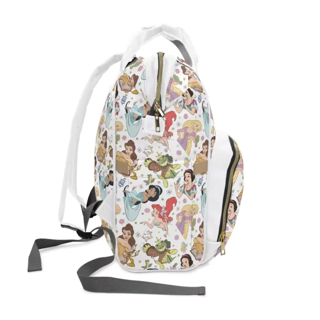 The padded back panel of the Disney Princess diaper bag, designed for comfort.