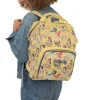A mother carrying the Disney Princess Diaper Bag on her back, showcasing its comfortable fit.