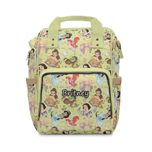 Interior of the Disney Princess Diaper Bag, displaying the multiple compartments and organizational pockets.