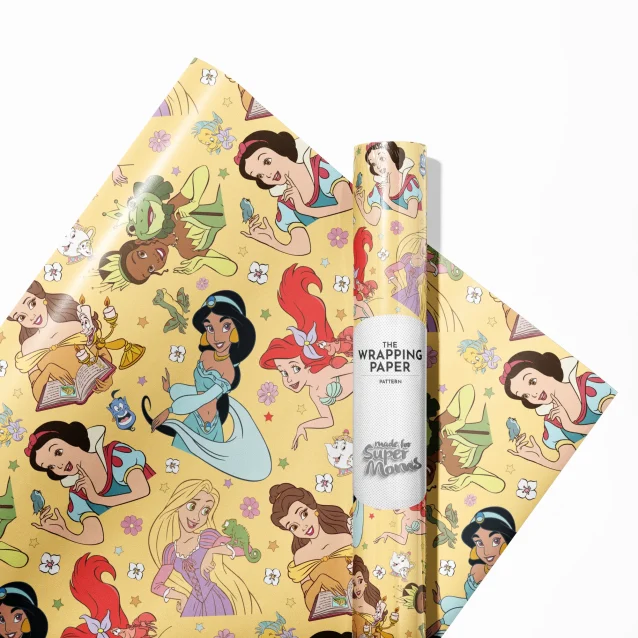The edge-to-edge printing on the high-quality princess gift wrap.