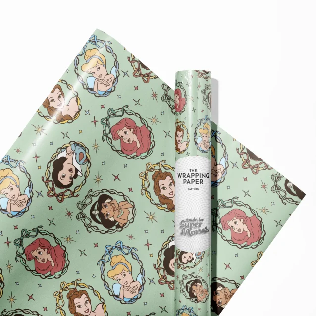 Ariel and Flounder on a roll of our premium wrapping paper.