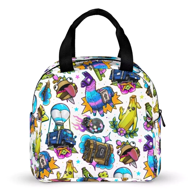 White version of the personalized Fortnite Battle Royale lunch bag for kids and gamers.