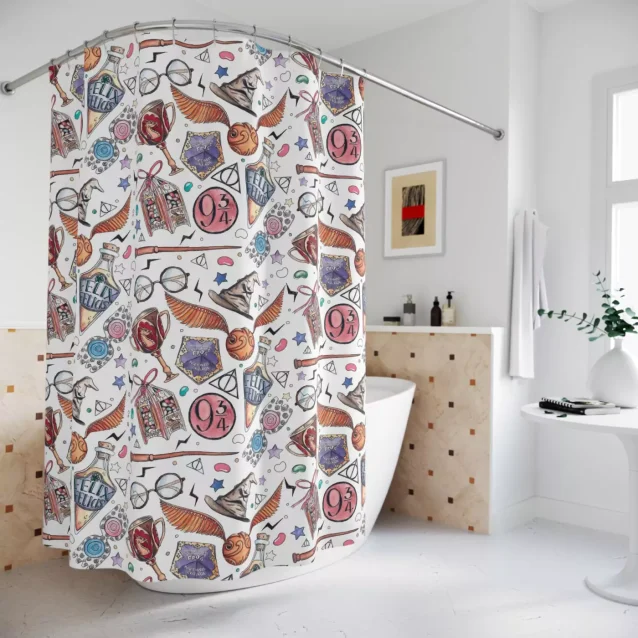 Display your bravery with this bold Gryffindor crest shower curtain. Features the iconic scarlet and gold colors and lion emblem.