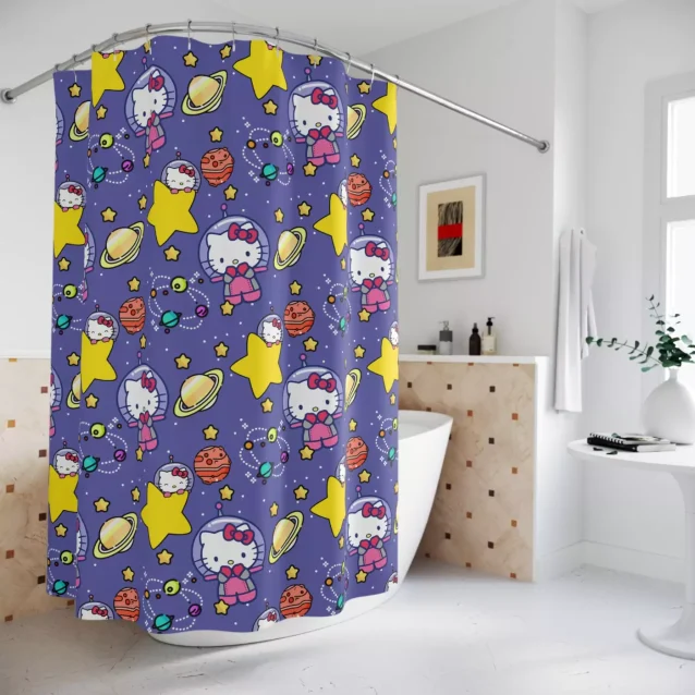 Cute Sanrio Hello Kitty and friends fabric shower curtain.