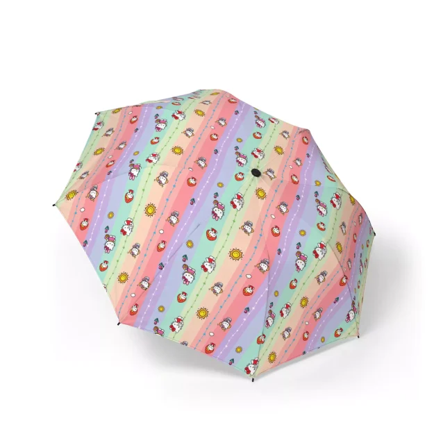 The Hello Kitty umbrella shown in both its open and closed states.