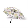 A cute pink Hello Kitty umbrella shown fully open.