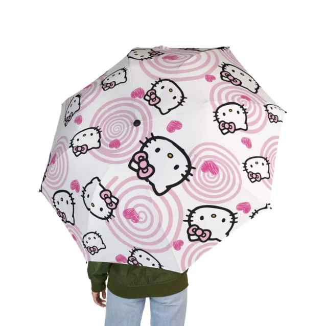 Underside of the Hello Kitty umbrella showing its waterproof canopy.
