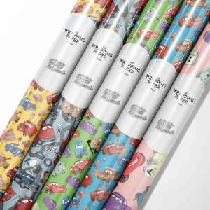 Lightning McQueen gift wrap roll showing the vibrant red and yellow design.