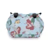 The Little Mermaid diaper bag packed for a day out with diapers, wipes, and bottles.