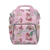 Pink Little Mermaid diaper bag backpack with Ariel and Flounder artwork, personalized with the baby's name.