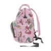 The Little Mermaid diaper backpack shown with a complete set of baby essentials.