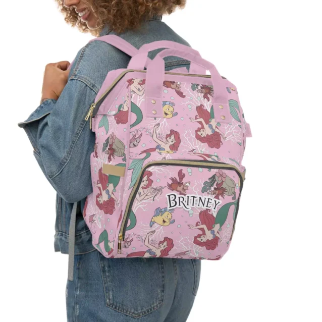 The Little Mermaid baby bag's durable nylon and easy-to-clean nylon material.