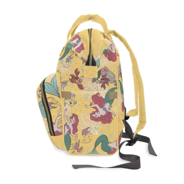 Side view of the Little Mermaid baby bag highlighting the spacious side pocket.