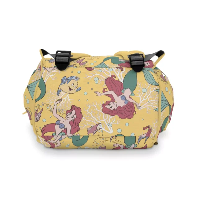 Front view of the Little Mermaid diaper bag showcasing the ocean theme design.