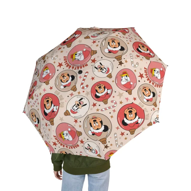 The automatic open/close button on the handle of the Mickey Christmas Mouse Umbrella.