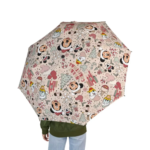 Underside of the Mickey Mouse Christmas umbrella showing its waterproof canopy.
