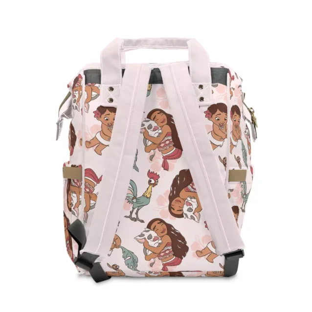 Back view of the Moana diaper bag showing the padded back panel and adjustable shoulder straps.