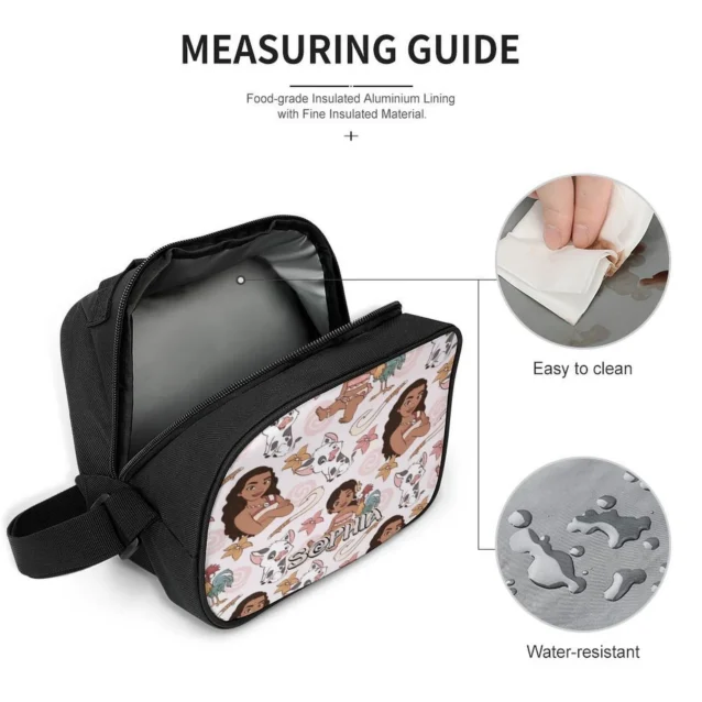 Scenic Ocean Wayfinder Voyage personalized Moana thermal lunch tote, featuring beautiful ocean wave graphics scaled perfectly for standard bento boxes.