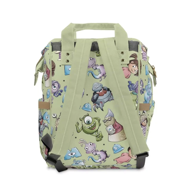 The fun and playful design of the Monsters Inc. diaper bag.