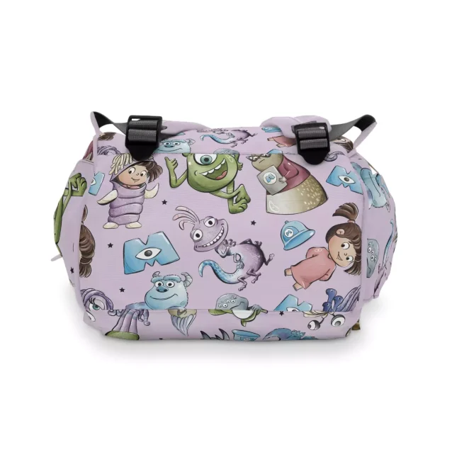 The lightweight and durable nylon material of the Monsters Inc. baby bag.