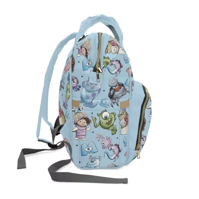 Back view of the Monsters Inc. diaper backpack with padded straps.