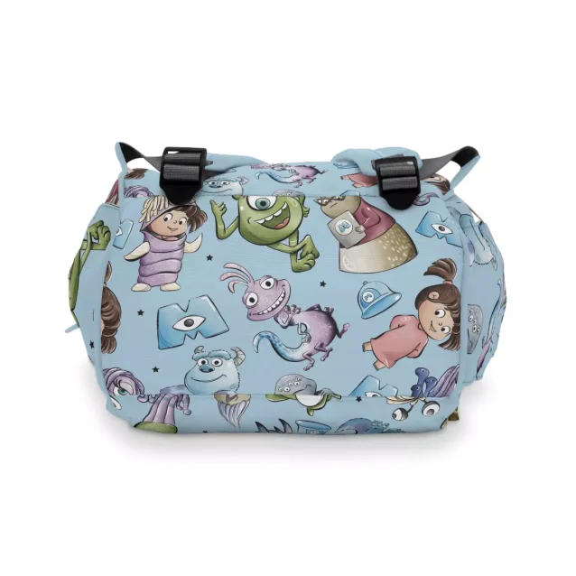 A Monsters Inc. diaper bag featuring Mike and Sulley on a white background.