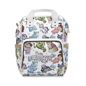 The spacious main compartment of the Monsters Inc diaper bag.