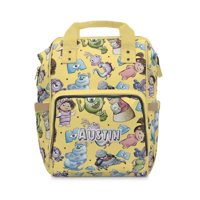 A Monsters Inc. diaper bag perfect for travel and day trips.