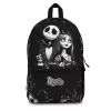Angled view of the gothic rucksack, highlighting the all-over print of Zero, Oogie Boogie, and other Halloween Town characters.