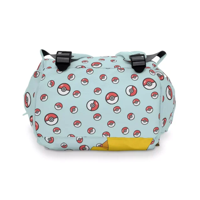 An open Pokémon diaper bag showing the multiple interior compartments.