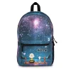 Front view of a personalized Snoopy backpack for kids, featuring a classic comic strip pattern and a custom name.