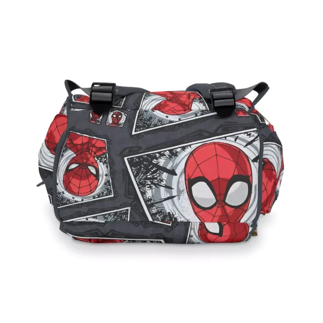 Superhero diaper bag for dads, showing a man carrying the backpack.