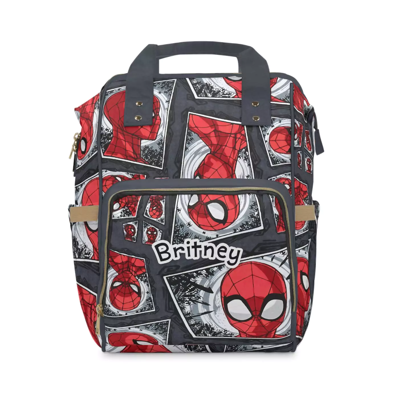Custom Spiderman diaper bag with personalized name "Leo".