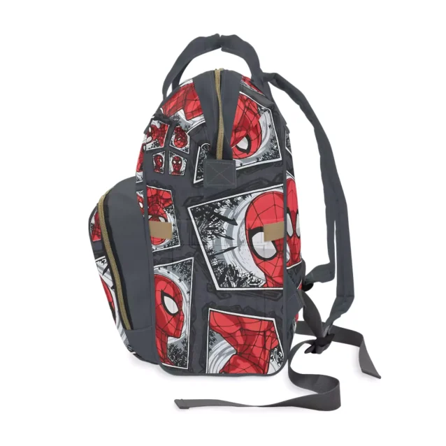 Spacious interior of the Spiderman nappy bag with organizational pockets.