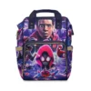 Personalized Peter Parker Spiderman nappy bag and travel backpack for parents featuring thermal baby bottle pockets.