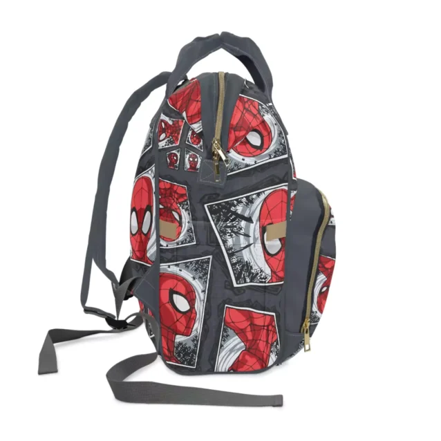 Close-up of the high-grade nylon material of the Spiderman changing bag.