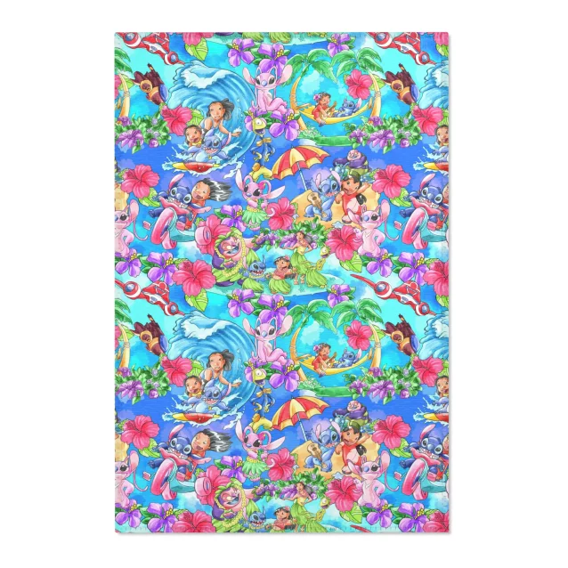 The non-slip, dotted rubber backing of the Stitch rug, ensuring safety during playtime.