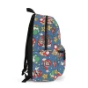 Side profile of the Super Mario rucksack showing the mesh water bottle pocket and durable zippers for school.