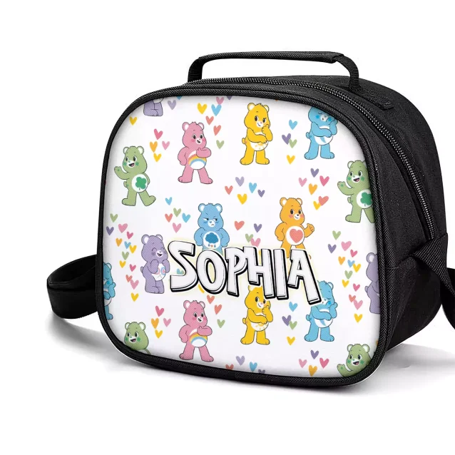 Brown Tenderheart Bear design on the official Care Bears reusable lunch box.